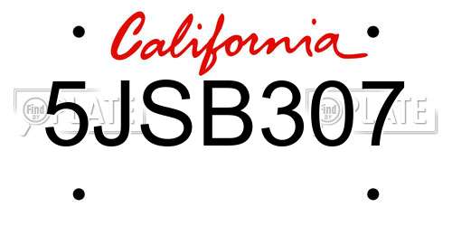 5JSB307 California License Plate