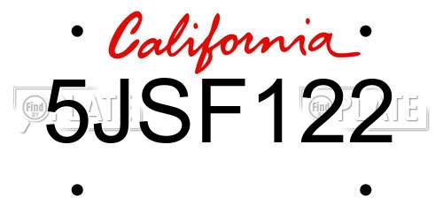 5JSF122 California License Plate