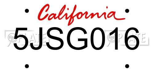 5JSG016 California License Plate