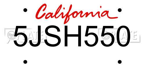 5JSH550 California License Plate