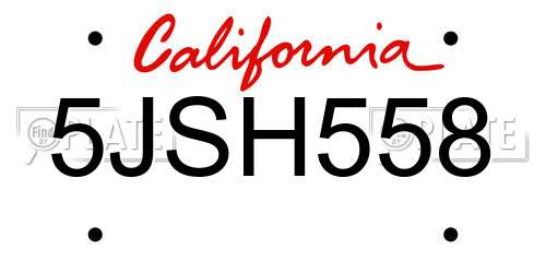 5JSH558 California License Plate