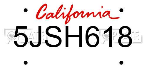 5JSH618 California License Plate