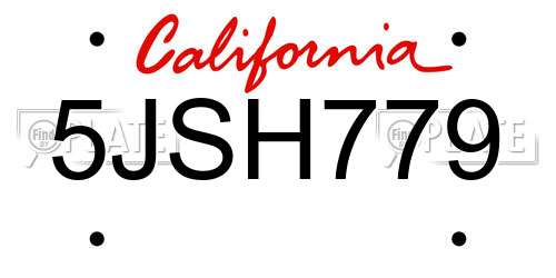 5JSH779 California License Plate