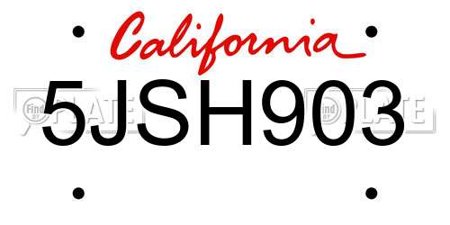 5JSH903 California License Plate