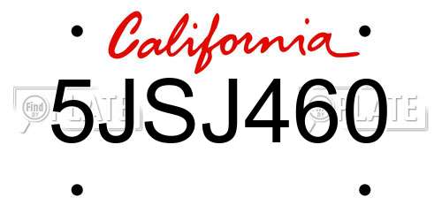 5JSJ460 California License Plate