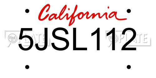 5JSL112 California License Plate