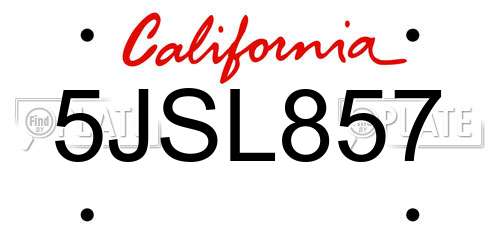 5JSL857 California License Plate