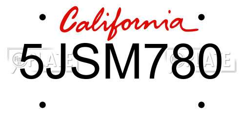 5JSM780 California License Plate