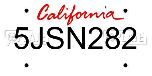 5JSN282 California License Plate