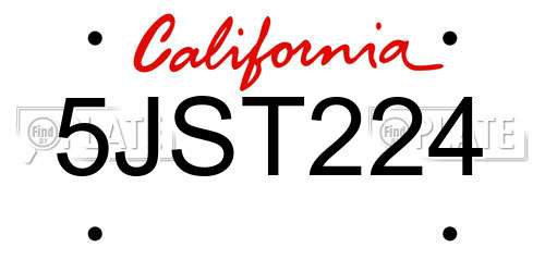 5JST224 California License Plate