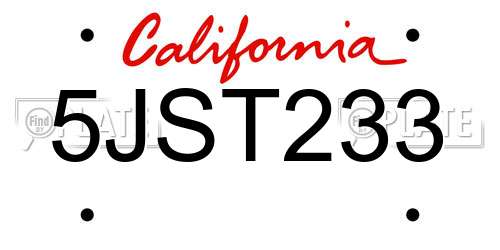 5JST233 California License Plate