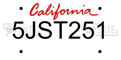 5JST251 California License Plate