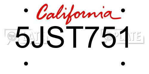 5JST751 California License Plate