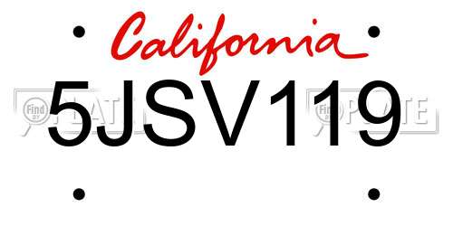5JSV119 California License Plate