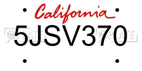 5JSV370 California License Plate