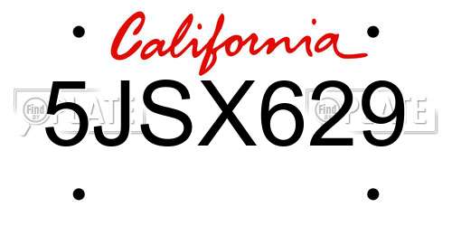 5JSX629 California License Plate