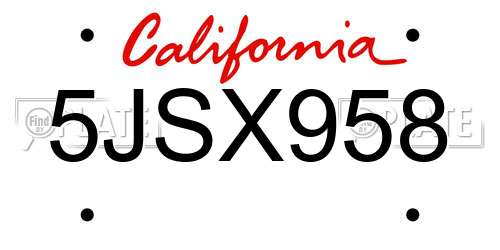 5JSX958 California License Plate