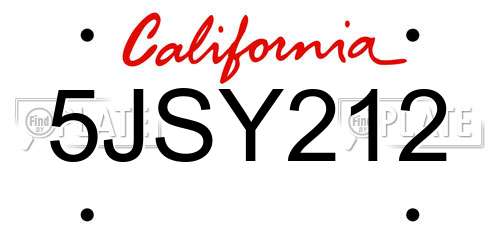 5JSY212 California License Plate