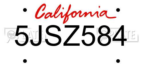 5JSZ584 California License Plate