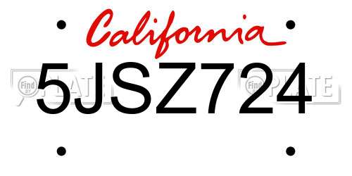 5JSZ724 California License Plate