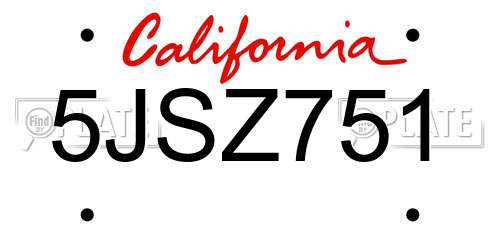 5JSZ751 California License Plate