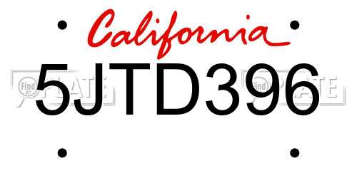 5JTD396 California License Plate