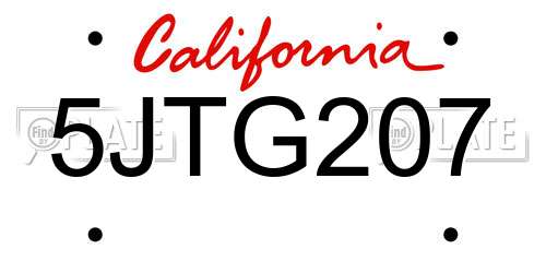 5JTG207 California License Plate