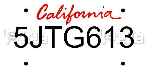 5JTG613 California License Plate