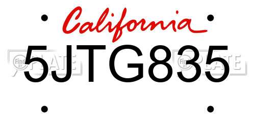 5JTG835 California License Plate