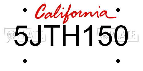 5JTH150 California License Plate