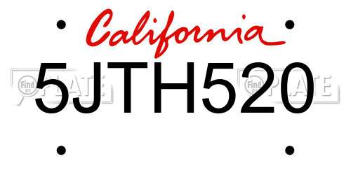 5JTH520 California License Plate