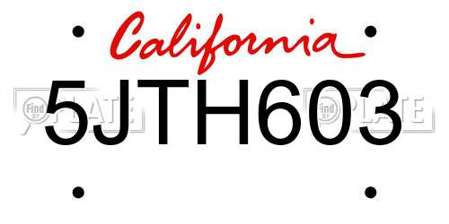 5JTH603 California License Plate
