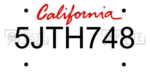 5JTH748 California License Plate