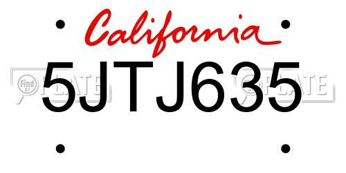 5JTJ635 California License Plate