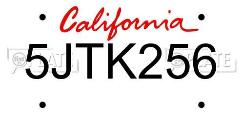 5JTK256 California License Plate