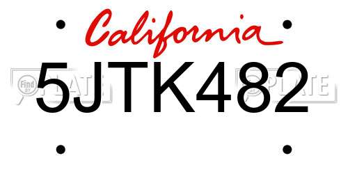 5JTK482 California License Plate