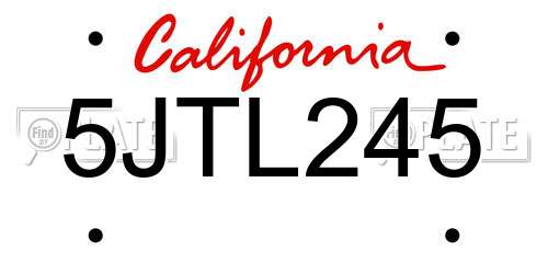 5JTL245 California License Plate