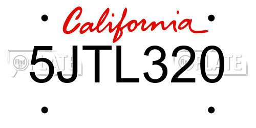 5JTL320 California License Plate