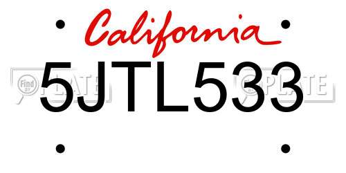 5JTL533 California License Plate