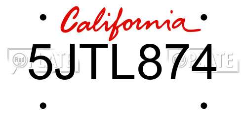 5JTL874 California License Plate