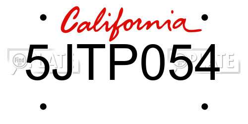 5JTP054 California License Plate
