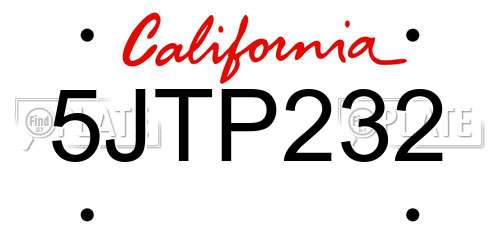 5JTP232 California License Plate