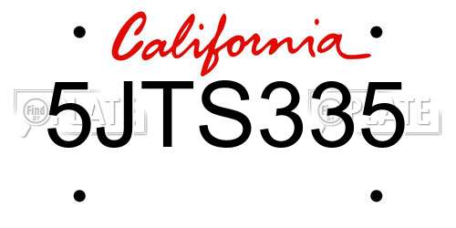 5JTS335 California License Plate