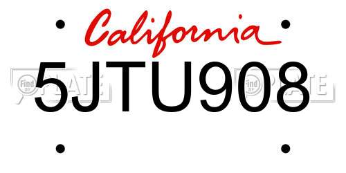 5JTU908 California License Plate