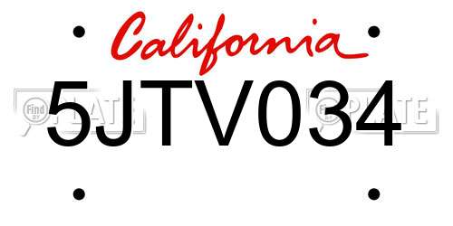 5JTV034 California License Plate