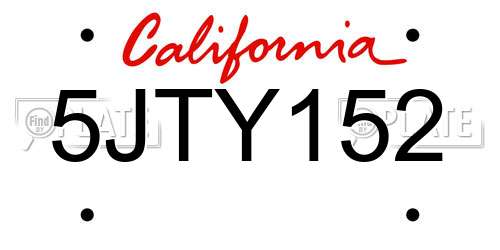 5JTY152 California License Plate