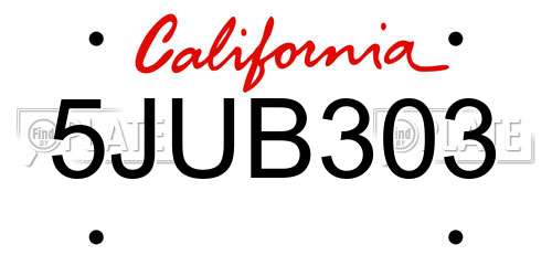 5JUB303 California License Plate