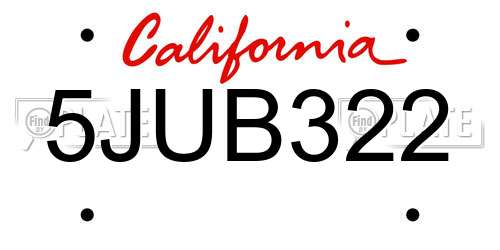 5JUB322 California License Plate