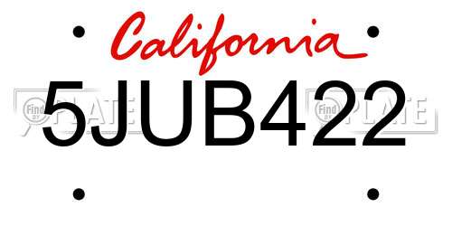 5JUB422 California License Plate