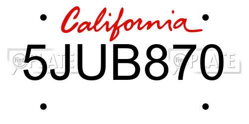 5JUB870 California License Plate